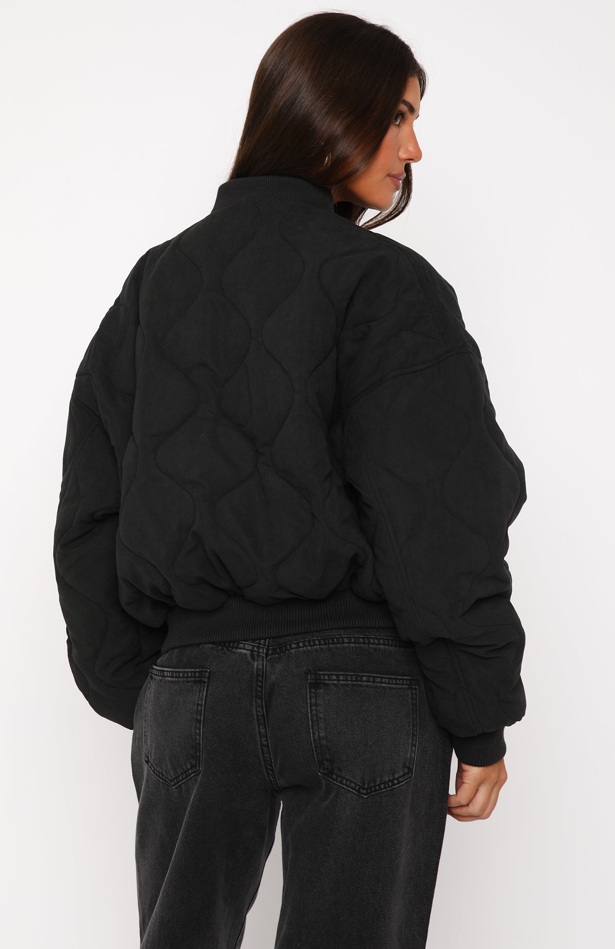 Women's Black Quilted Bomber Jacket - Oversized Soft Love Style
