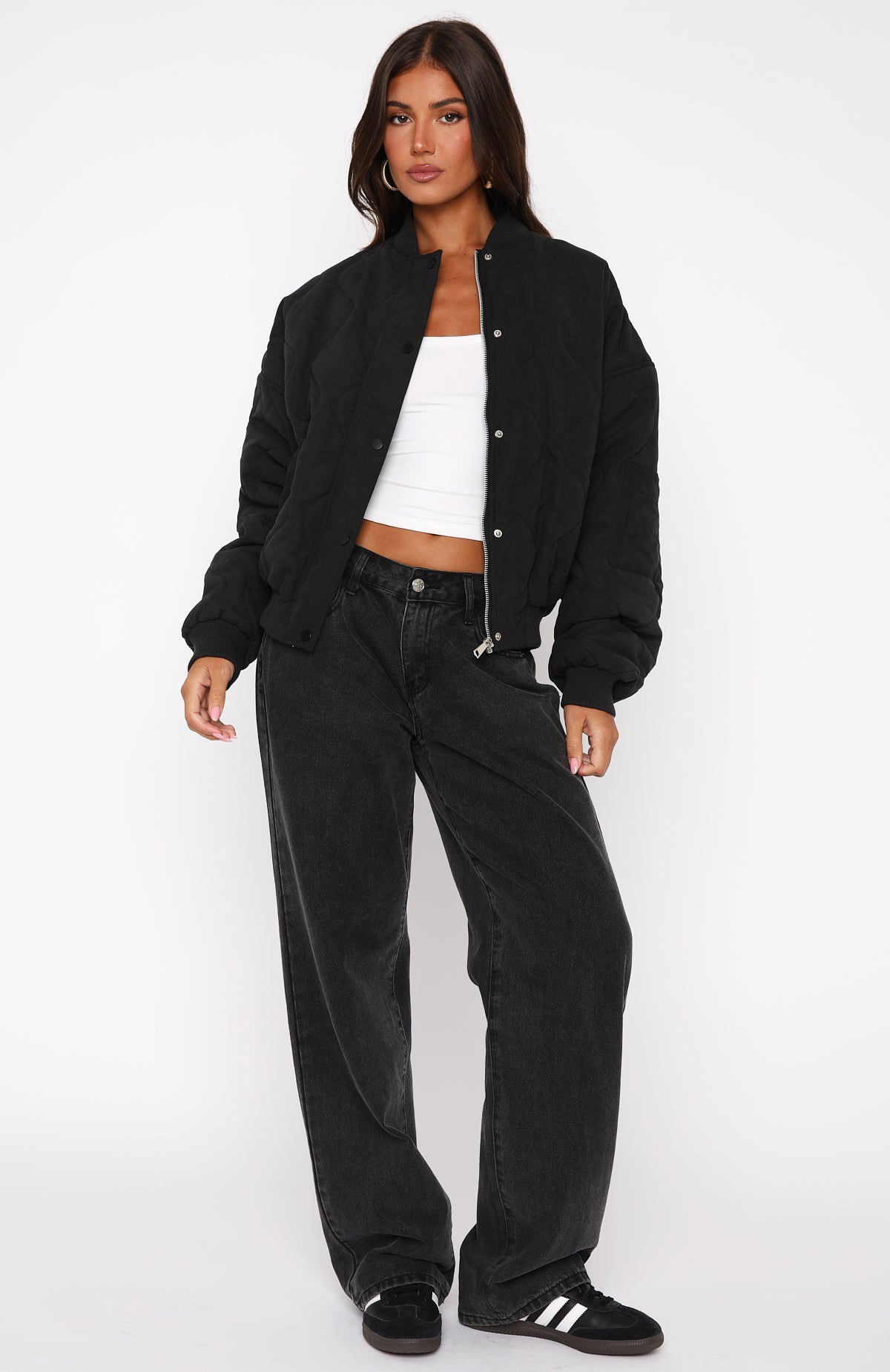 Women's Black Quilted Bomber Jacket - Oversized Soft Love Style