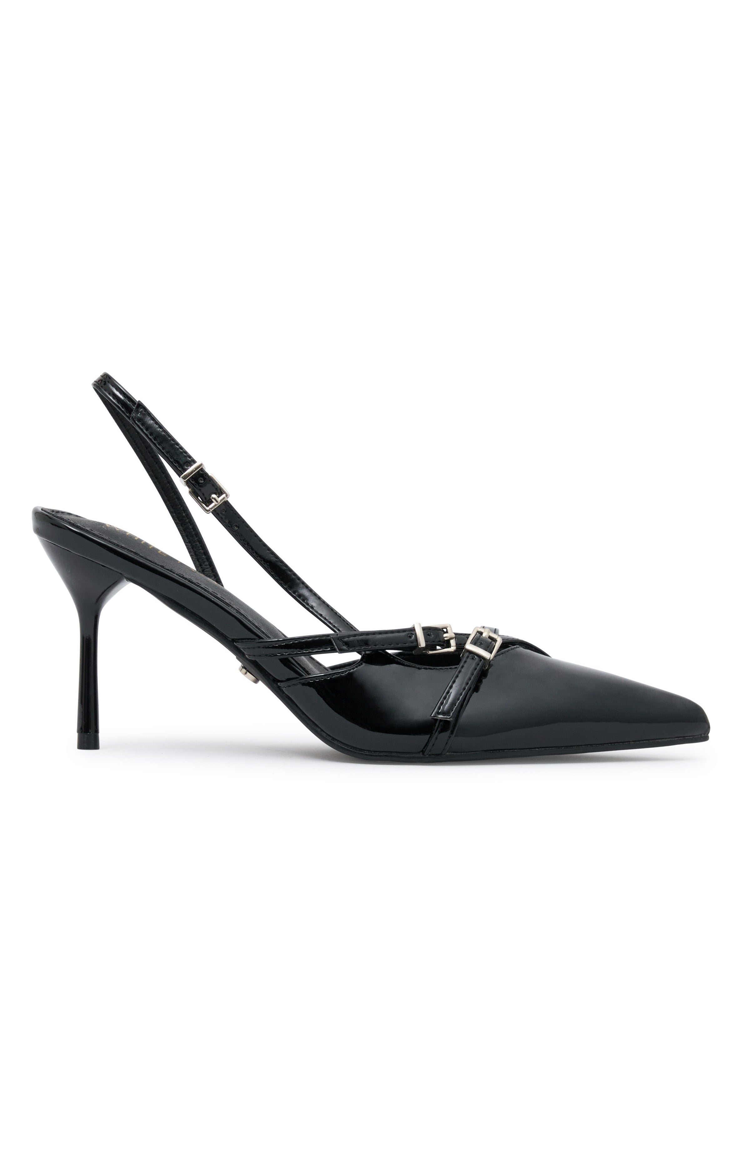 Black Pointed Toe Heels with Buckle Strap – End Game Heels