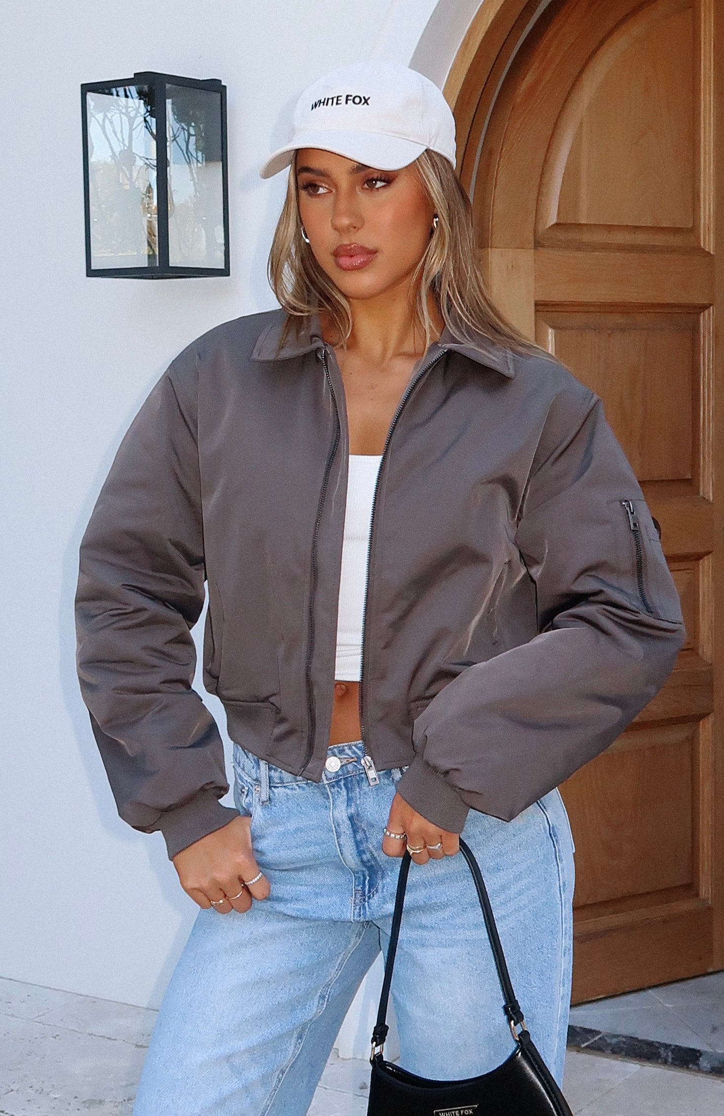 Something Forgotten Slate Bomber Jacket - Cropped & Oversized
