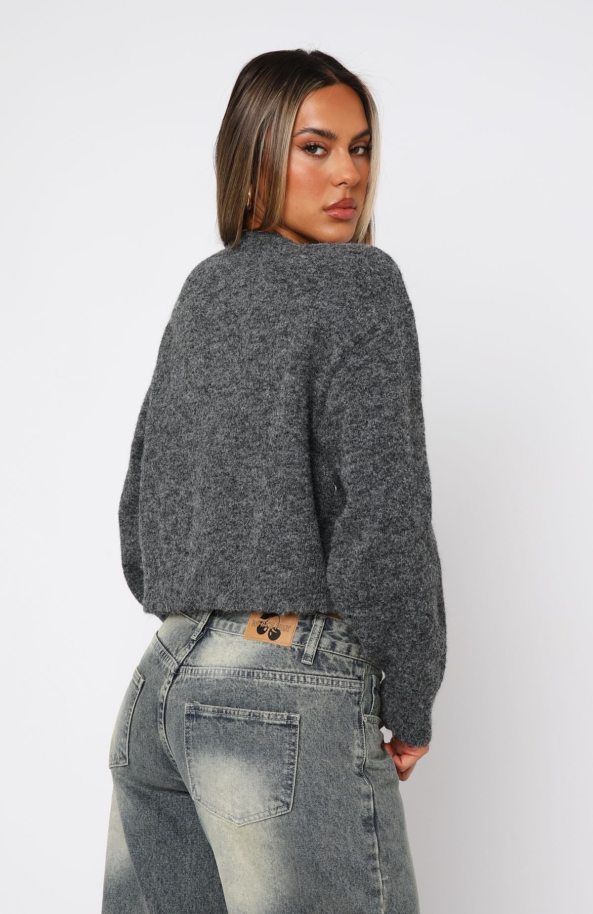 Warm Whispers Cropped Knit Cardigan - Charcoal