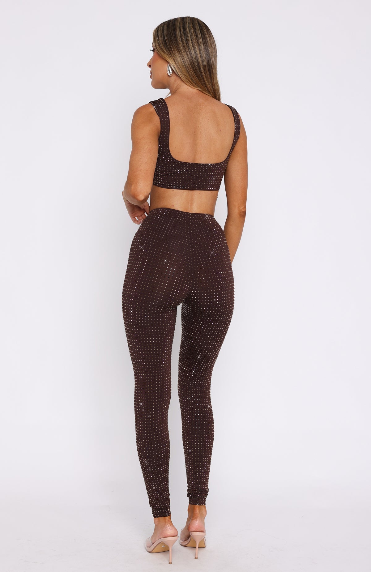 Running Late Embellished Pants with Diamante Details - Chocolate