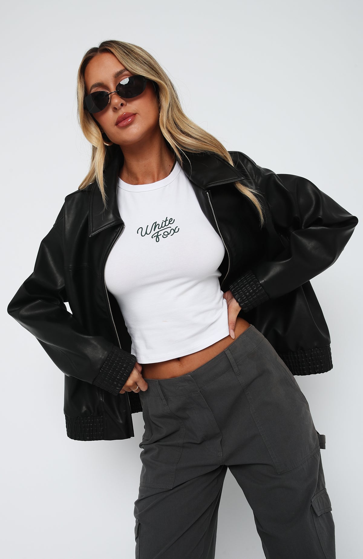 Make Things Right Black PU Bomber Jacket with Zipper Closure