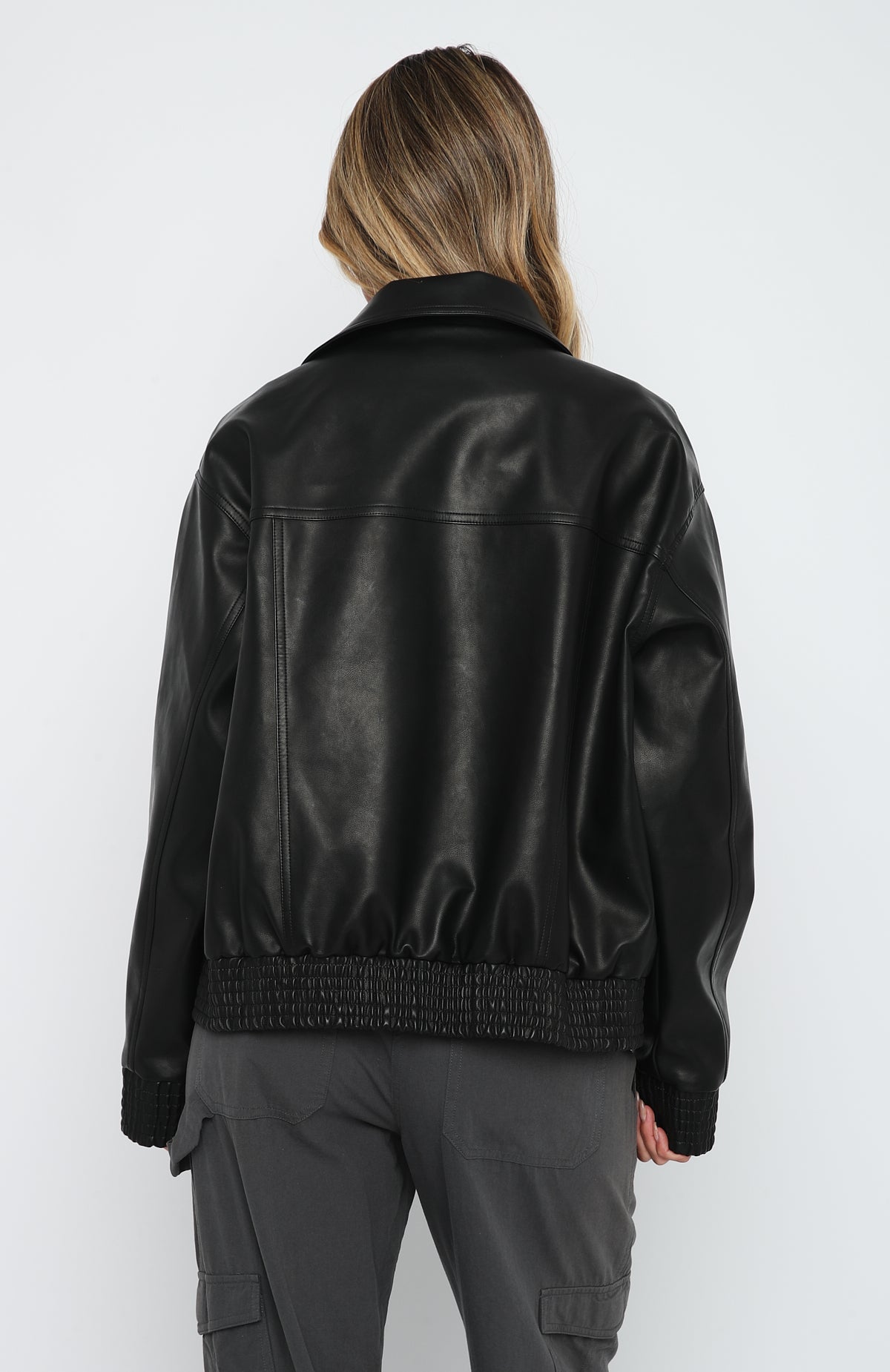 Make Things Right Black PU Bomber Jacket with Zipper Closure