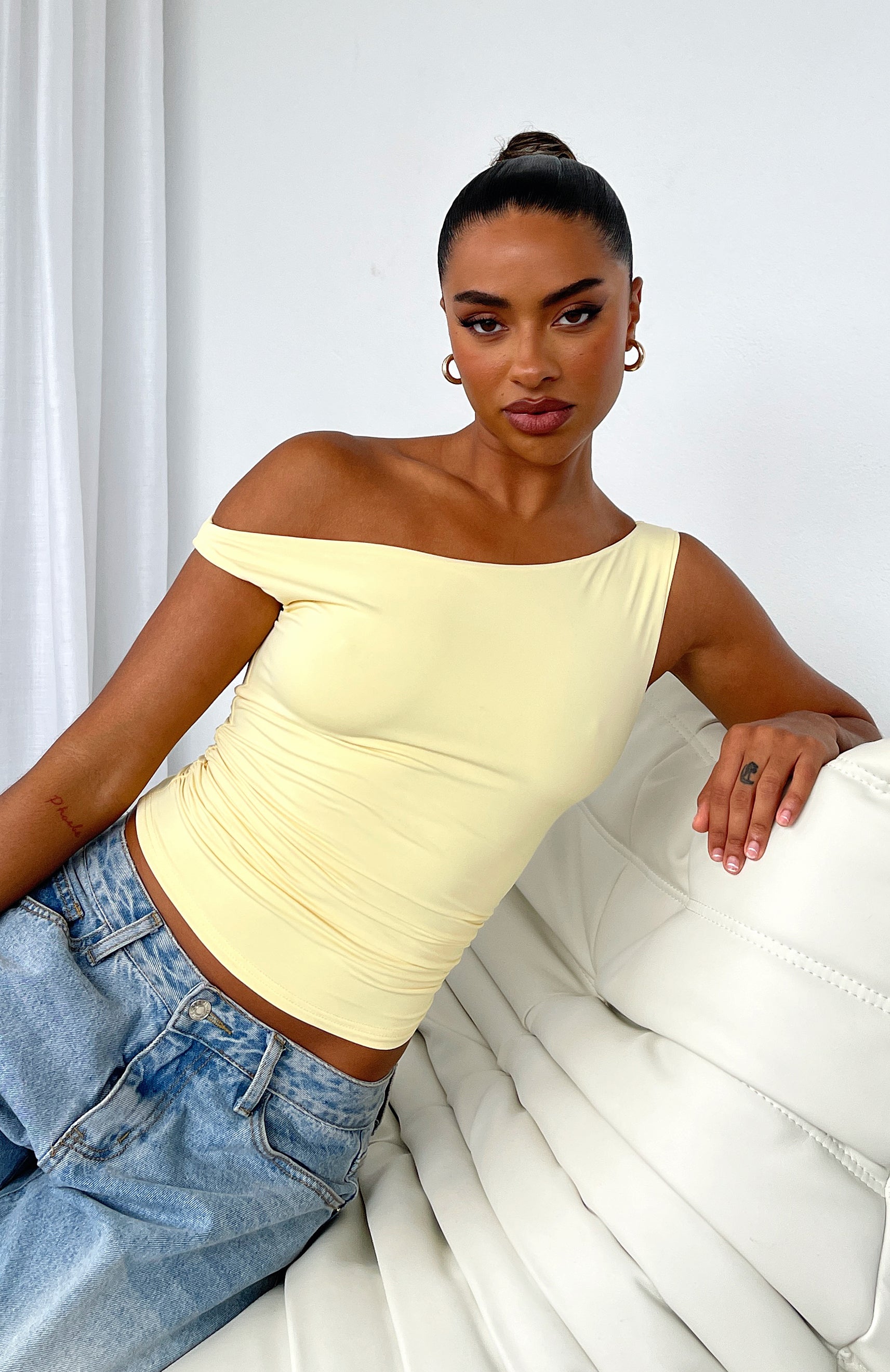Lemon One Shoulder Ruched Top - Stay With You