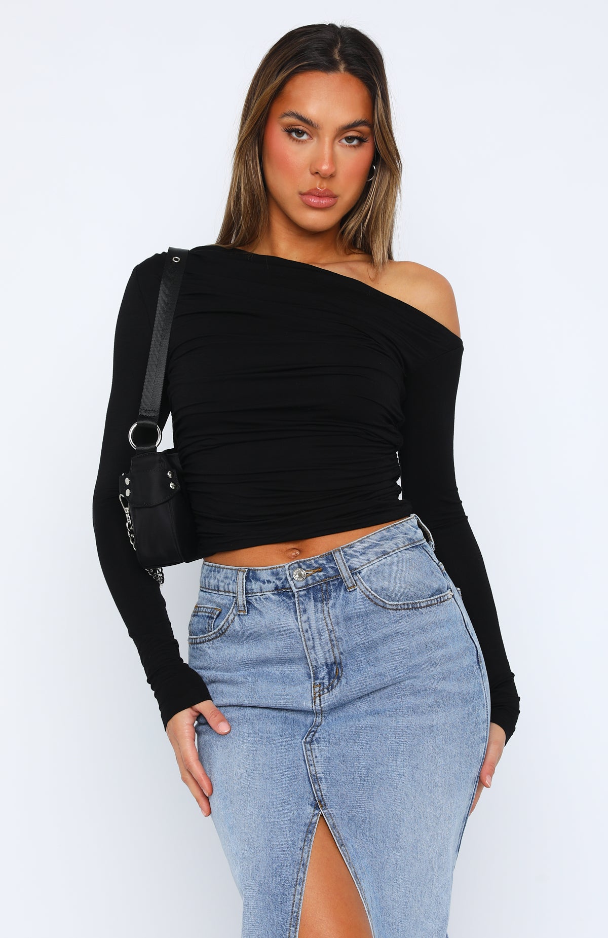 Off Shoulder Long Sleeve Top Black - Best Of Luck