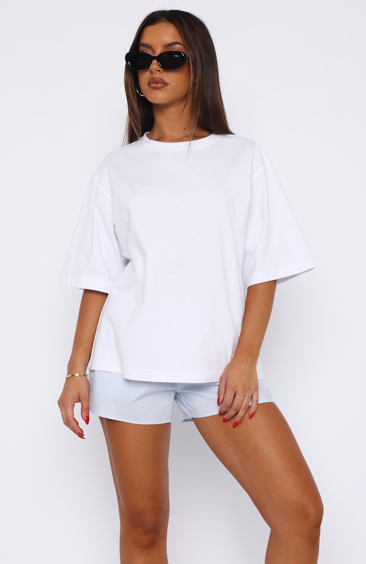 Oversized White Cotton Tee - Let It Out High Neck Top