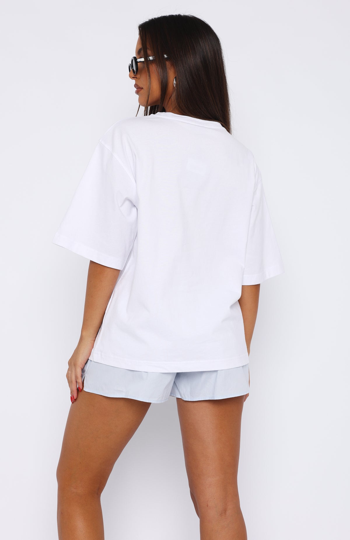 Oversized White Cotton Tee - Let It Out High Neck Top
