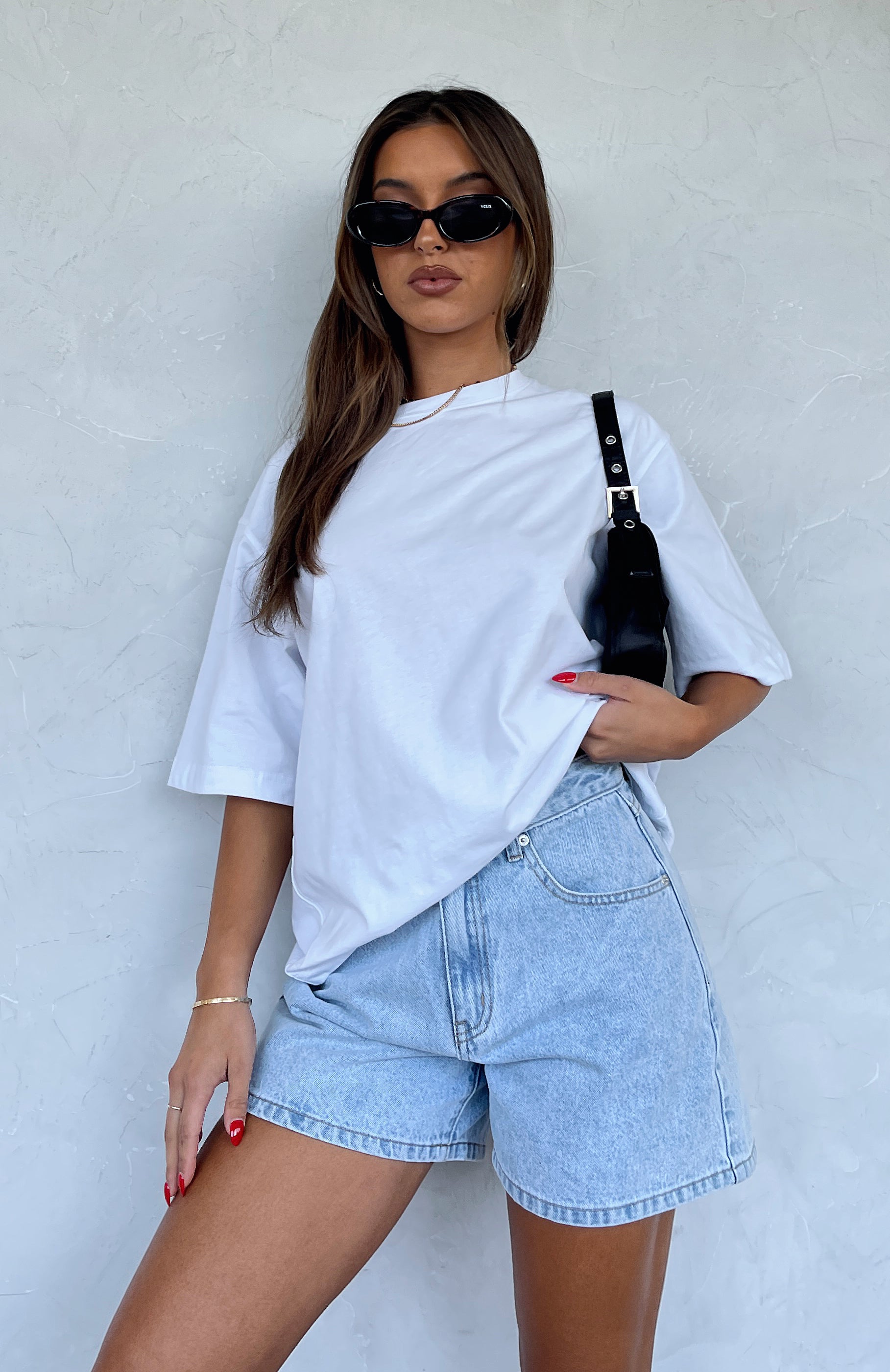 Oversized White Cotton Tee - Let It Out High Neck Top