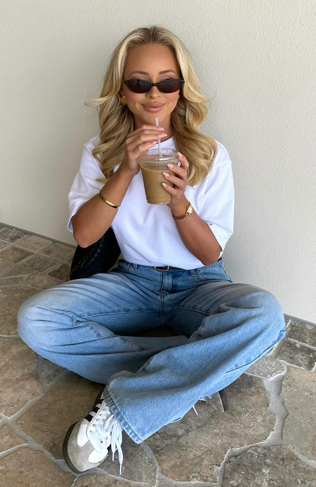 Oversized White Cotton Tee - Let It Out High Neck Top