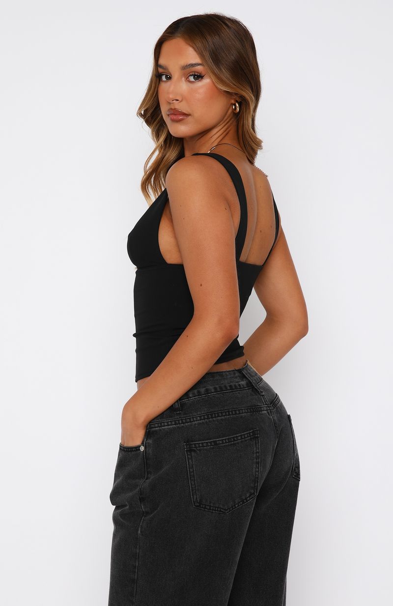 Cropped Black Taking Up Space Top - Lined Plunge Neckline