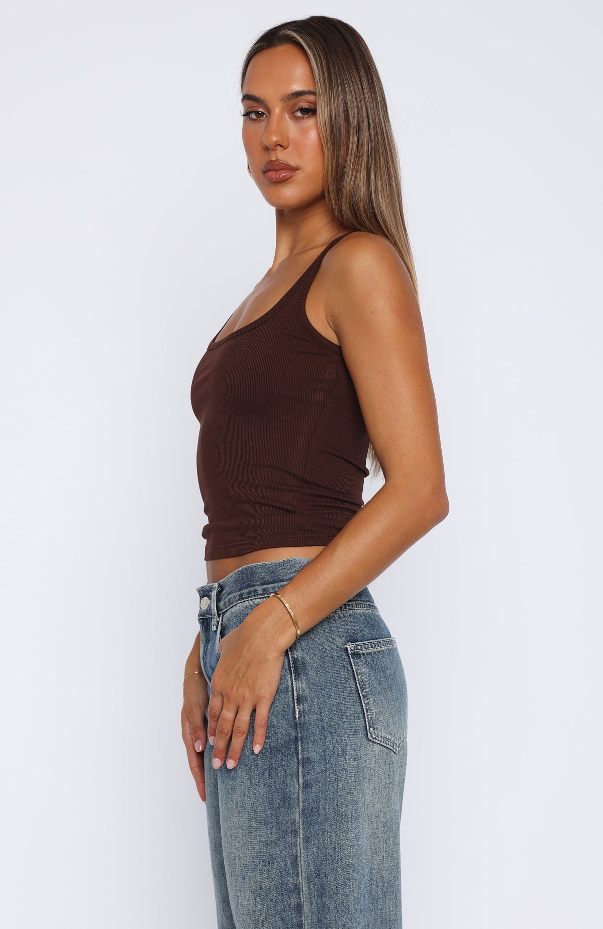 Filled With Life Ribbed Crop Tank Top - Chocolate Stretch Rayon