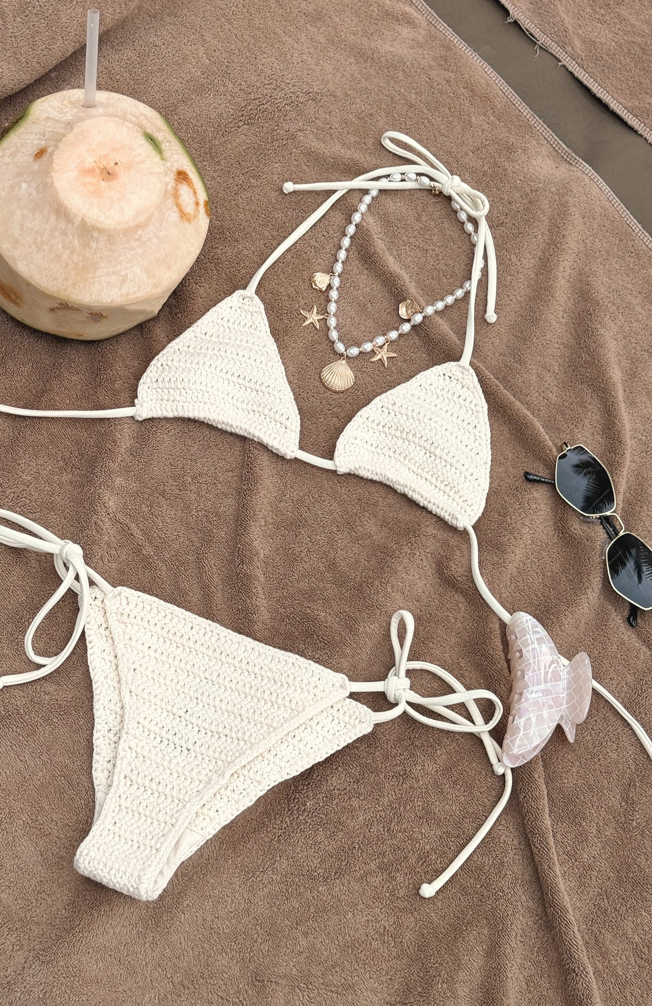 White Fox Swim Kings Beach Cream Crochet Bikini Top