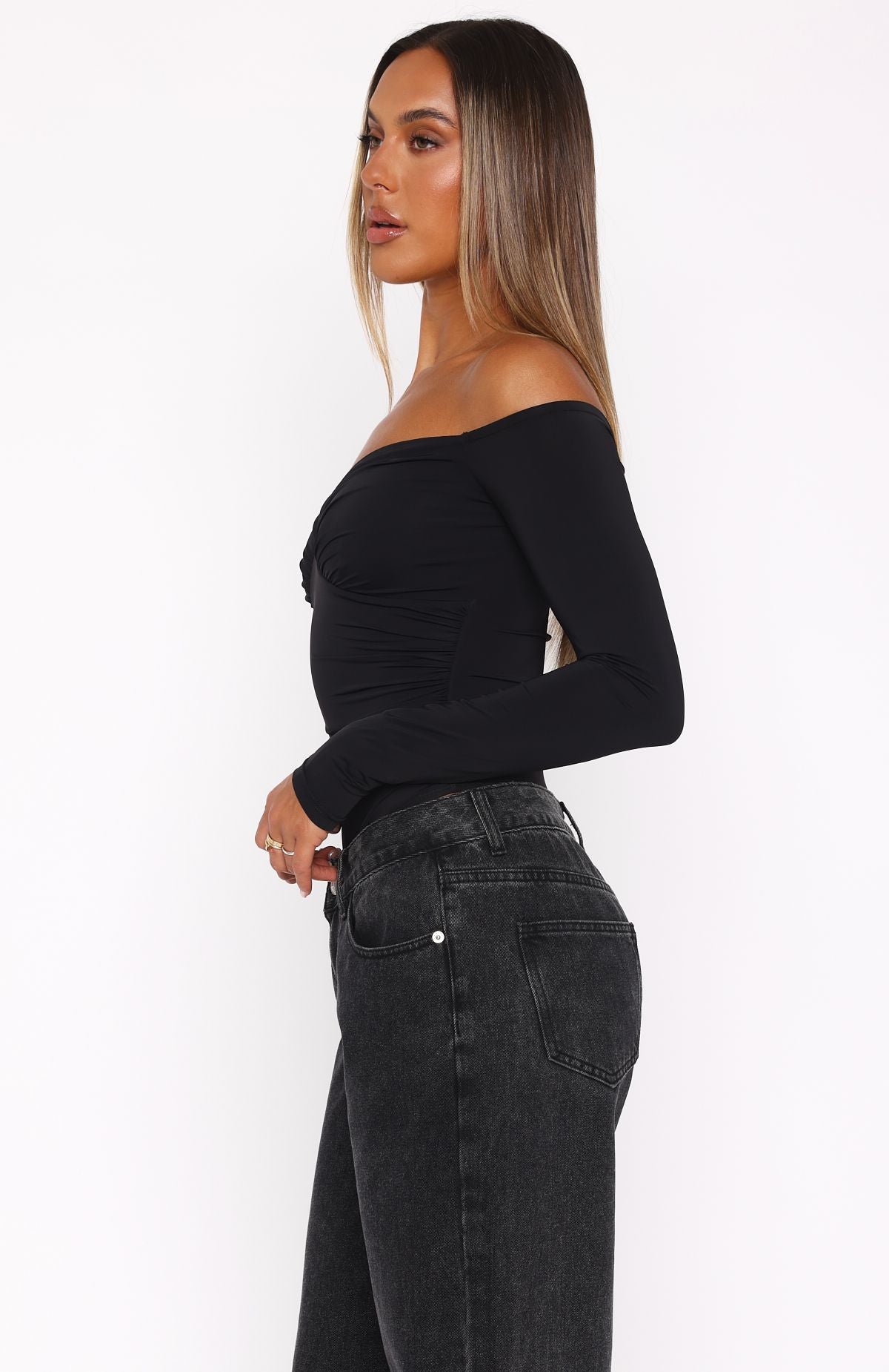 Black Long Sleeve Bodysuit with Sweetheart Neckline | Your Muse
