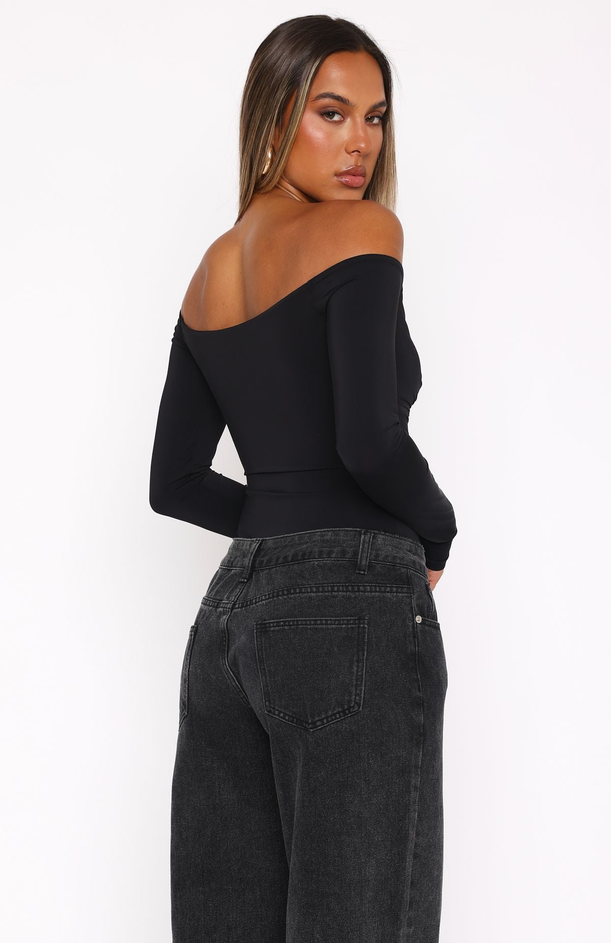 Black Long Sleeve Bodysuit with Sweetheart Neckline | Your Muse