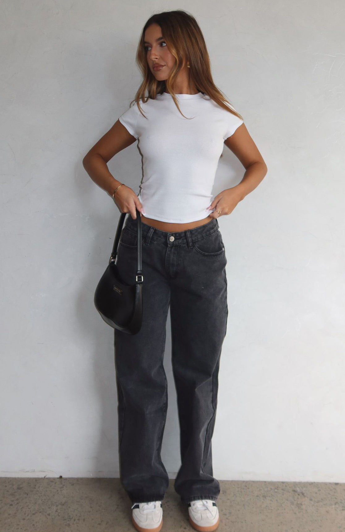 Low Rise Wide Leg Jeans - Black Acid Wash by Bring The Style