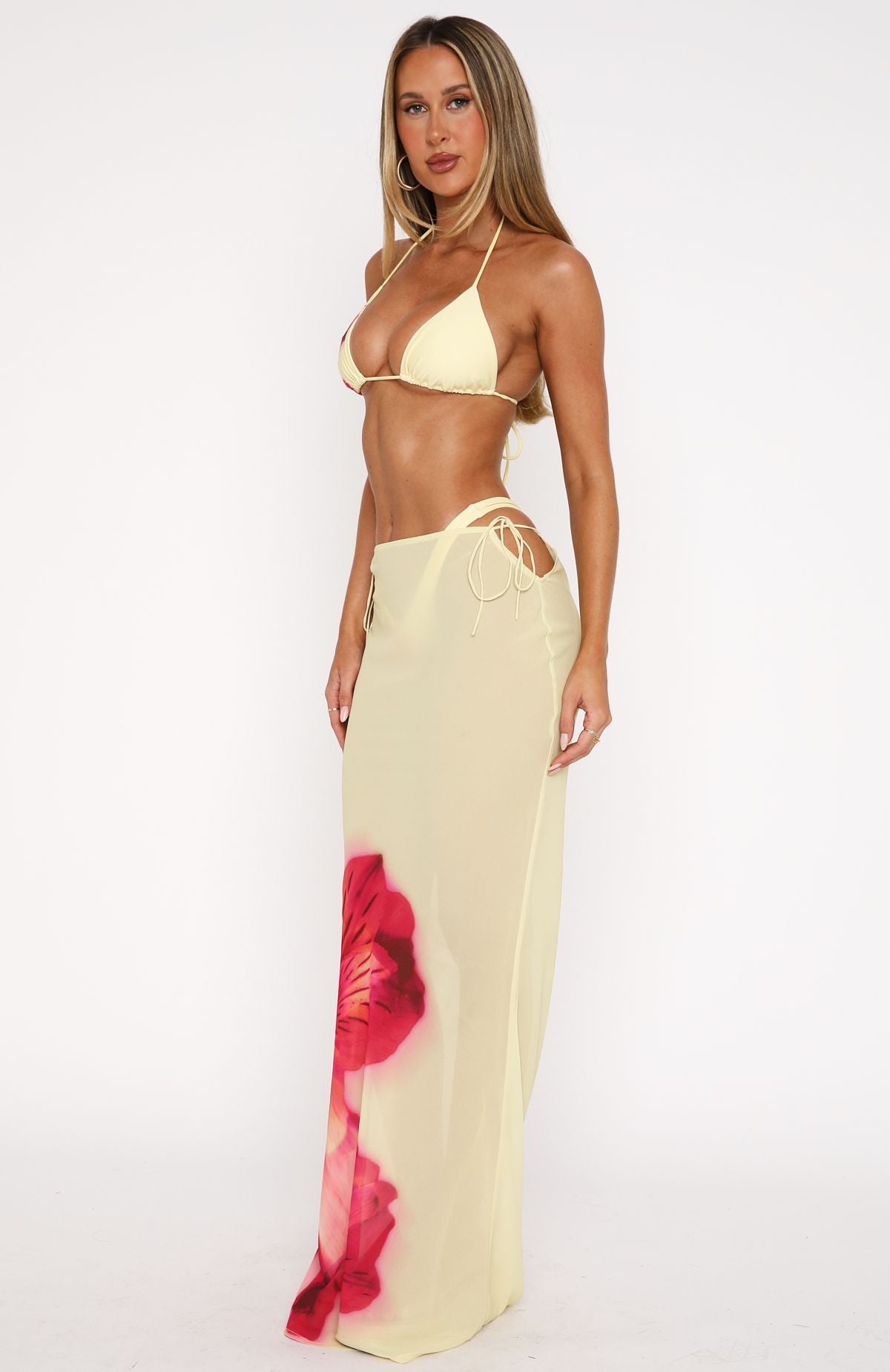 Lemon Lush Cut-Out Waist Maxi Skirt | Polyester Summer Skirt