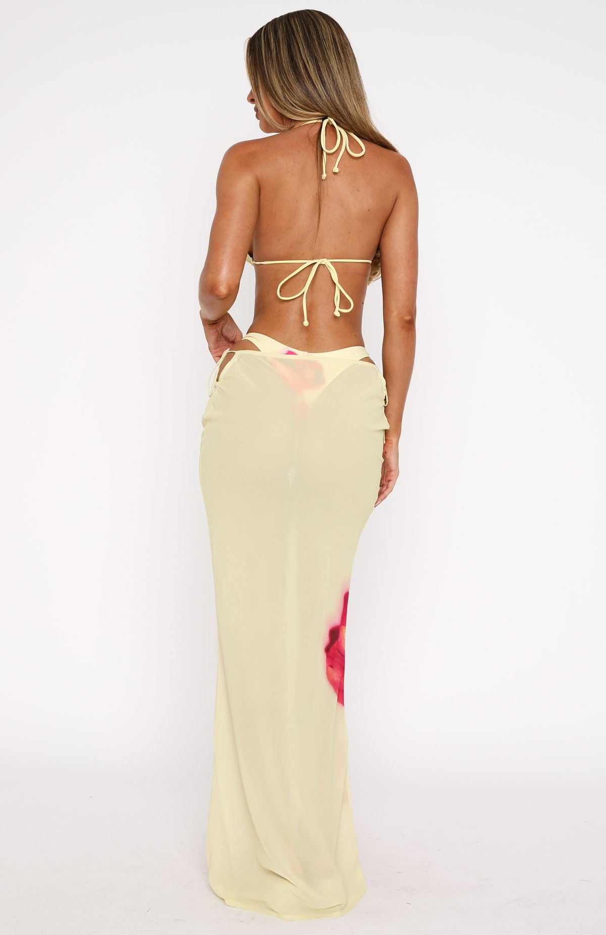 Lemon Lush Cut-Out Waist Maxi Skirt | Polyester Summer Skirt