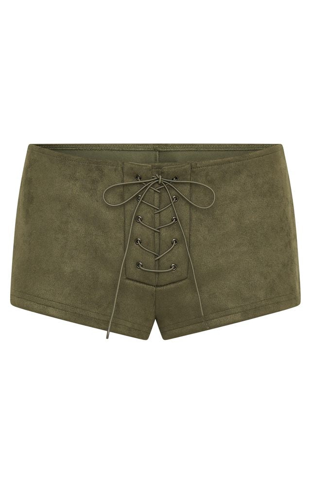 Faux Suede Shorts with Lace-Up Front - Don't Speak Cactus Style