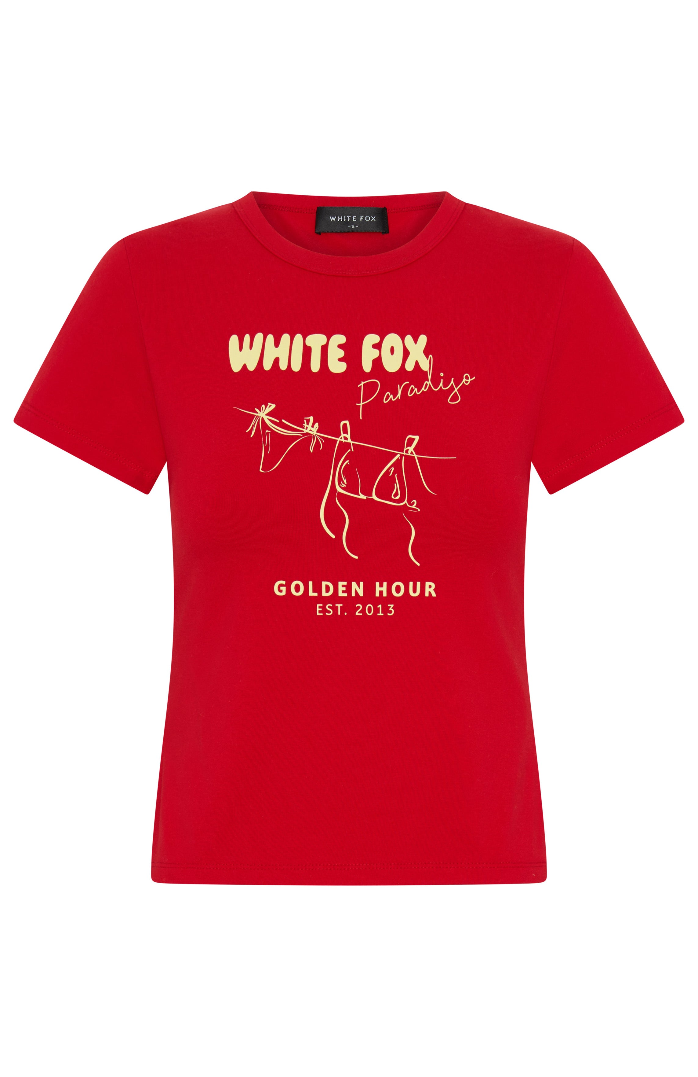 Red In Paradiso Baby Tee - Scoop Neck Graphic Short Sleeve Top