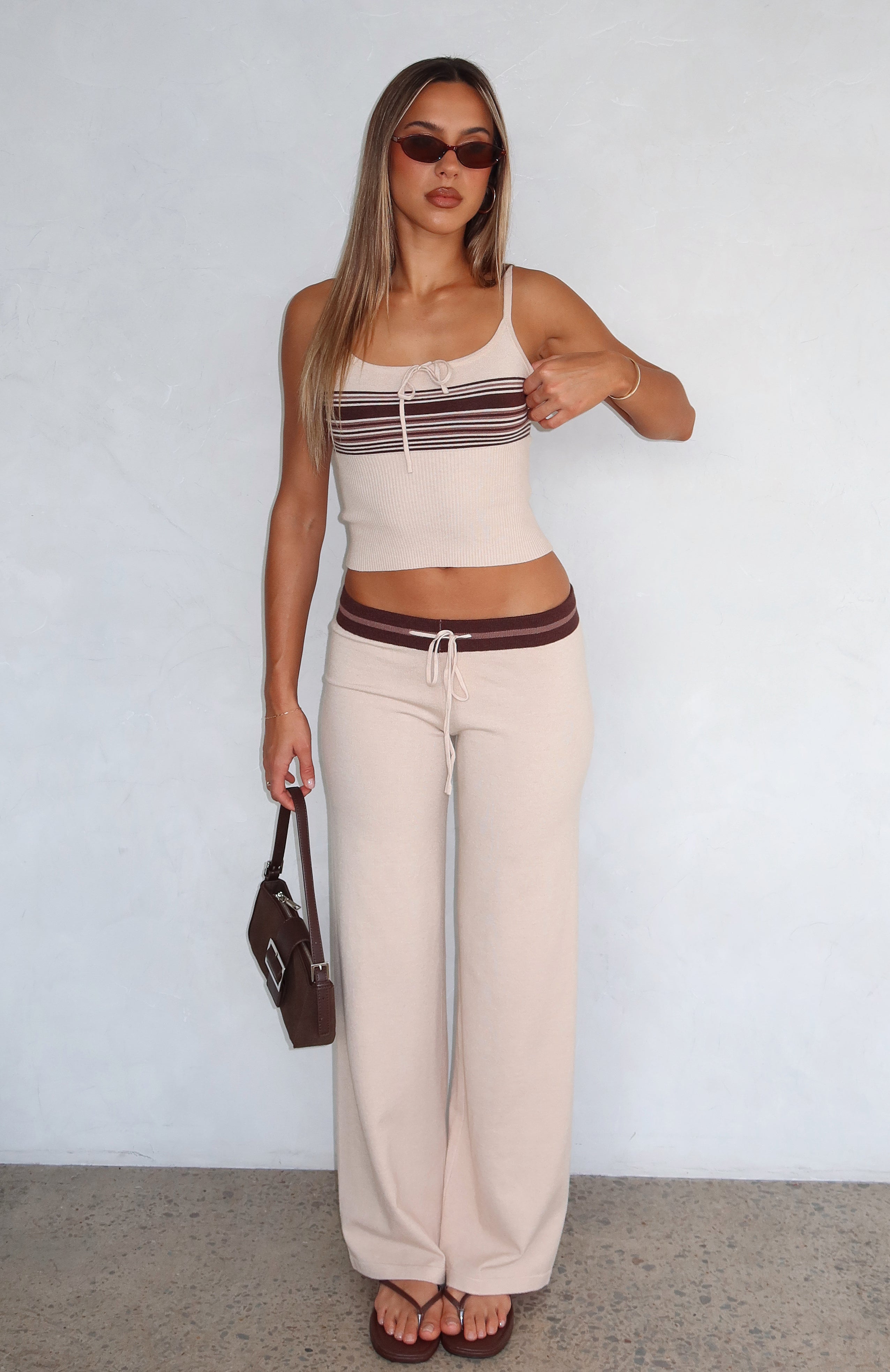 Keep Driving Knit Pants - Chocolate Stripe Joggers with Drawstring Waist