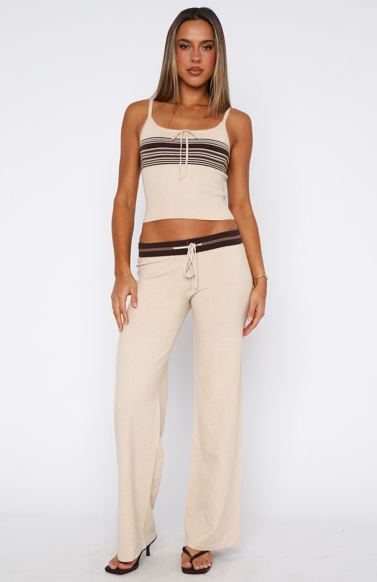 Keep Driving Knit Pants - Chocolate Stripe Joggers with Drawstring Waist