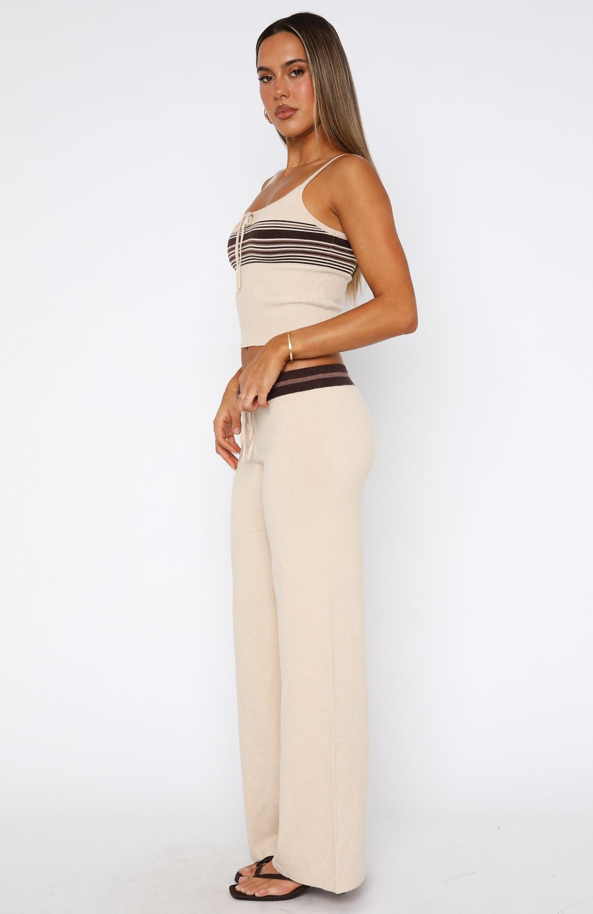 Keep Driving Knit Pants - Chocolate Stripe Joggers with Drawstring Waist