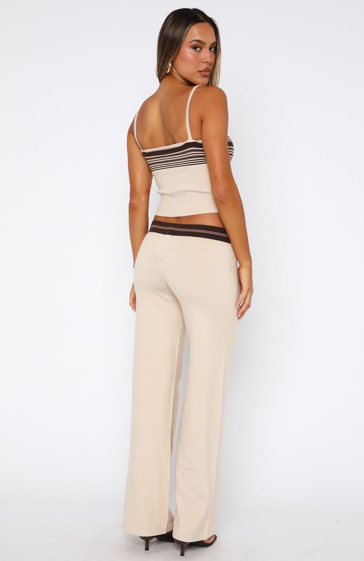 Keep Driving Knit Pants - Chocolate Stripe Joggers with Drawstring Waist