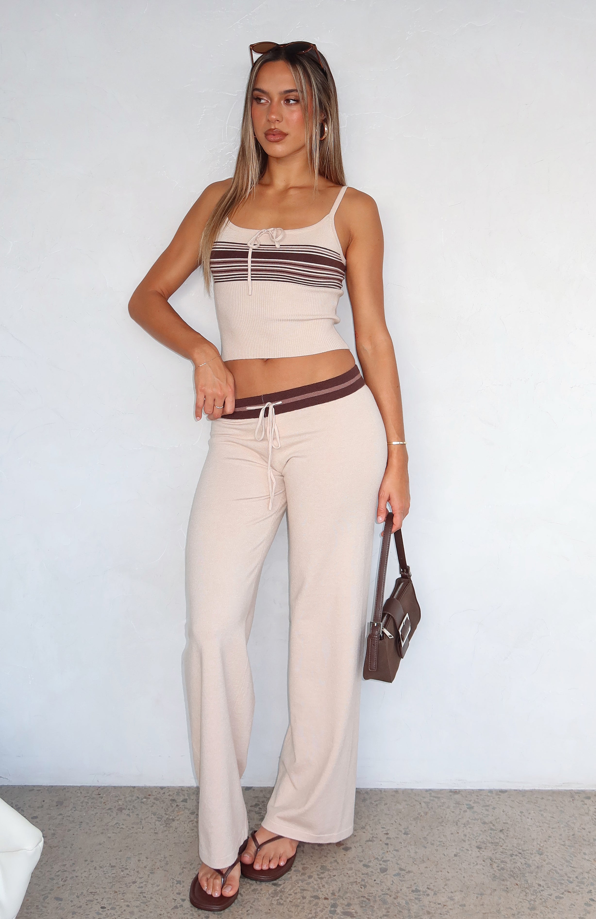 Keep Driving Knit Pants - Chocolate Stripe Joggers with Drawstring Waist