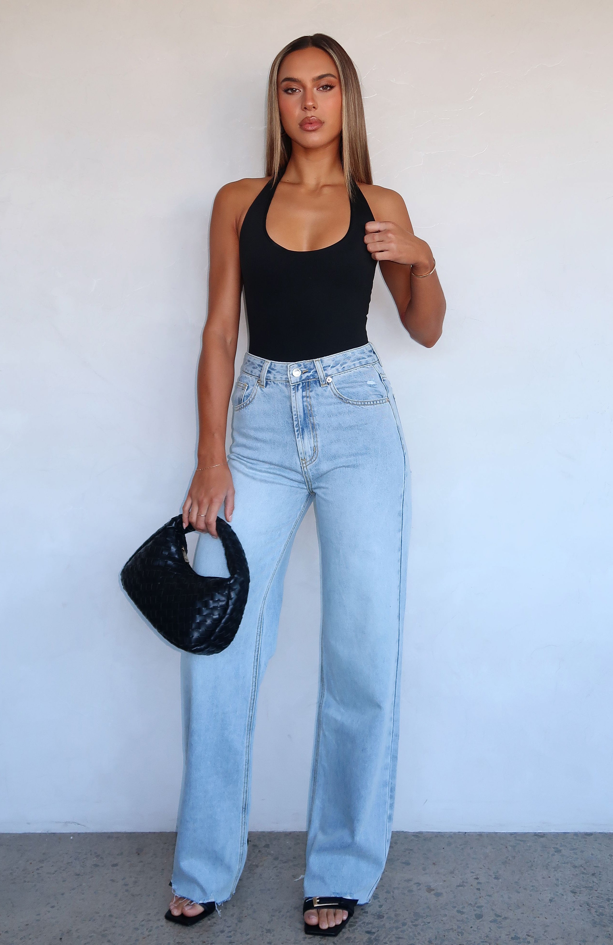 White Fox Alana High Waisted Light Blue Jeans - Straight Leg Denim