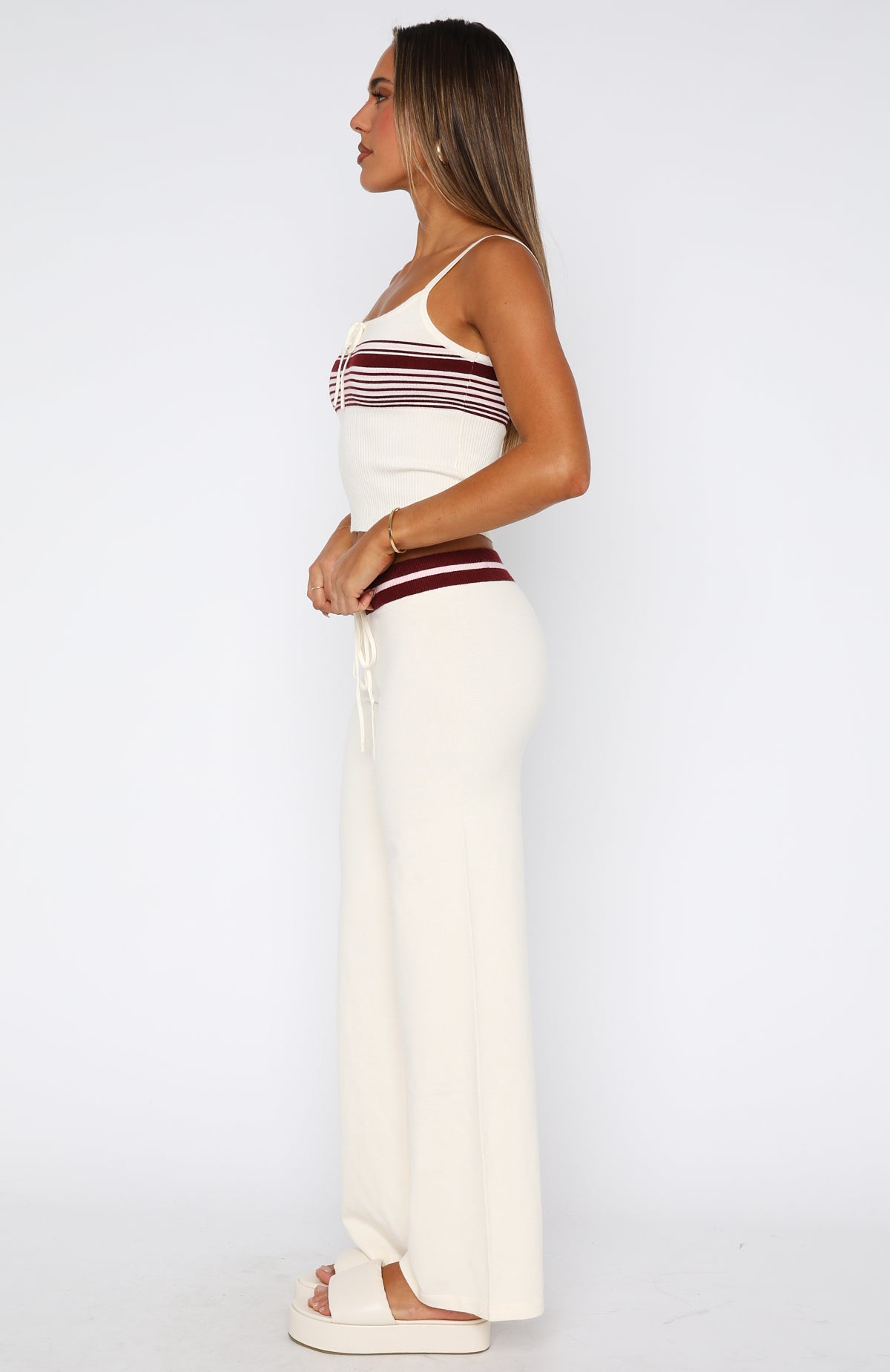 Keep Driving Knit Pants - Burgundy Striped Lounge Pants with Drawstring Waist