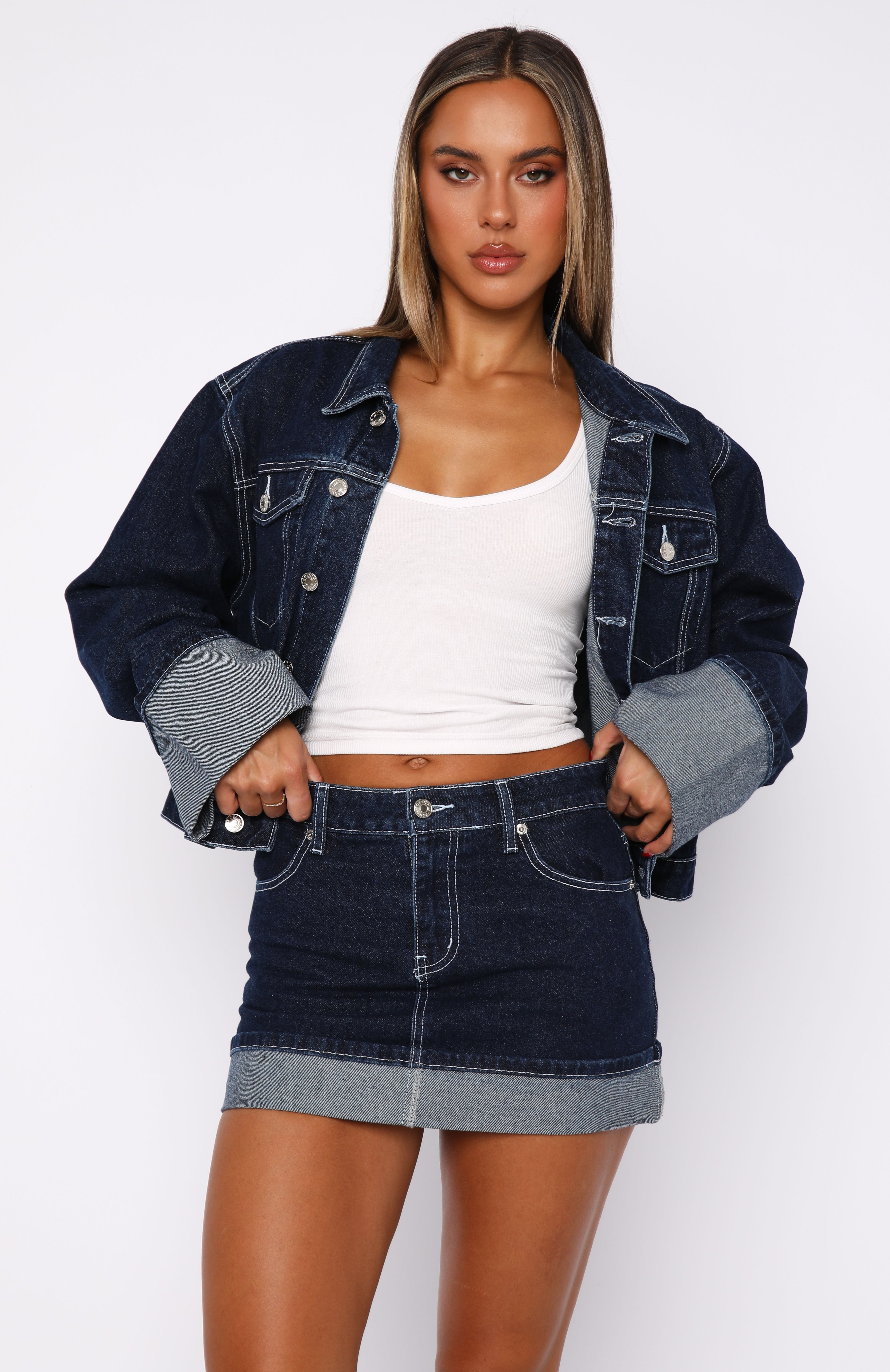 White Fox Charlotte Dark Indigo Denim Mini Skirt