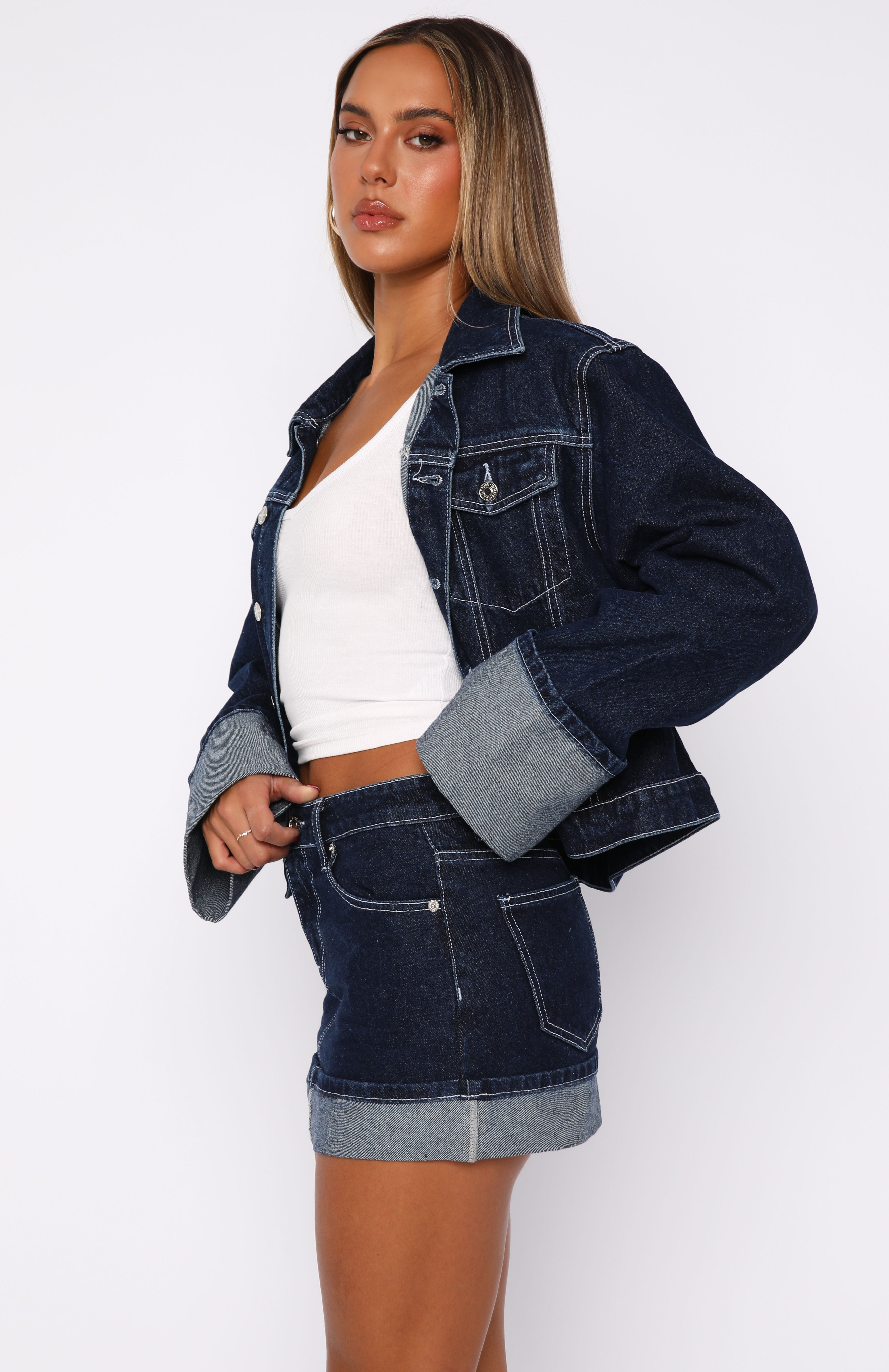 White Fox Charlotte Dark Indigo Denim Mini Skirt