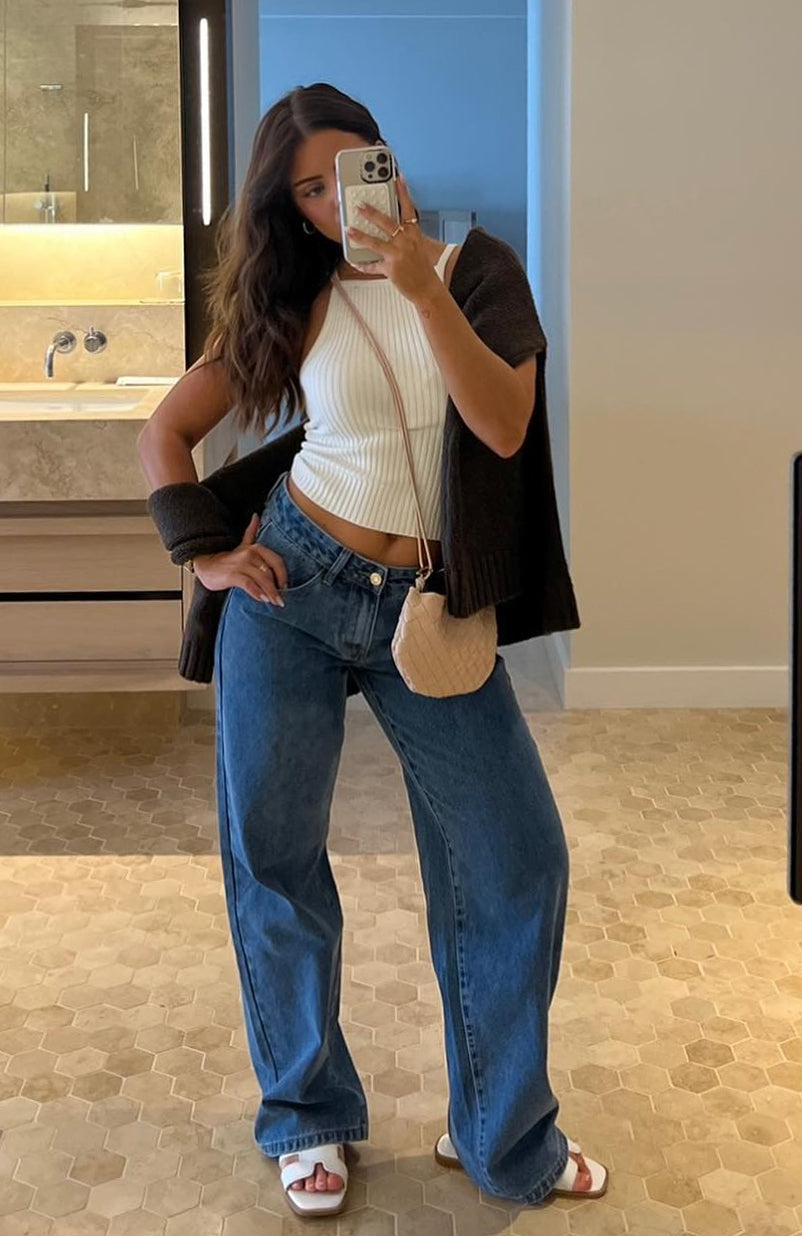 Low Rise Wide Leg Jeans for Women - Admiral Blue Denim