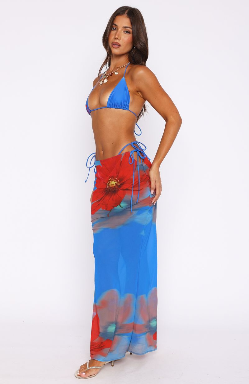Sapphire Bloom Cut-Out Waist Maxi Skirt with Tie Straps