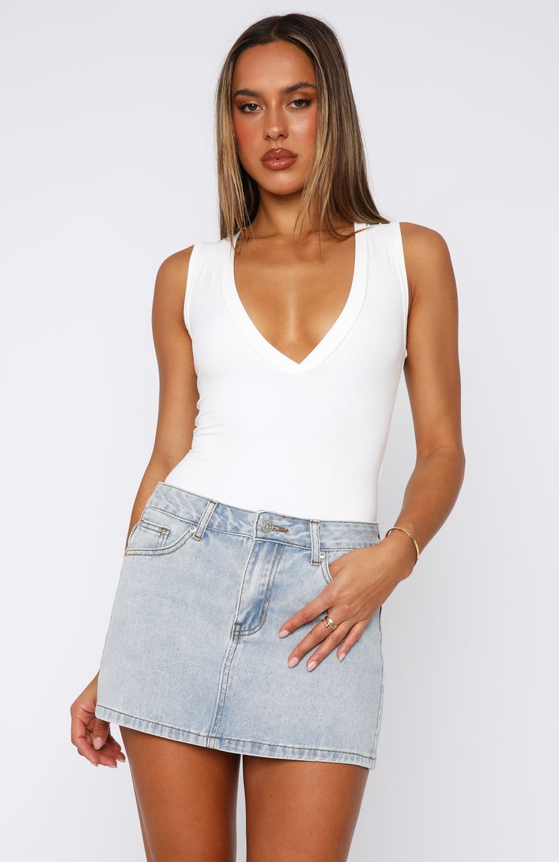 Press Reset Powder Blue Denim Mini Skirt - Mid Waist Cotton