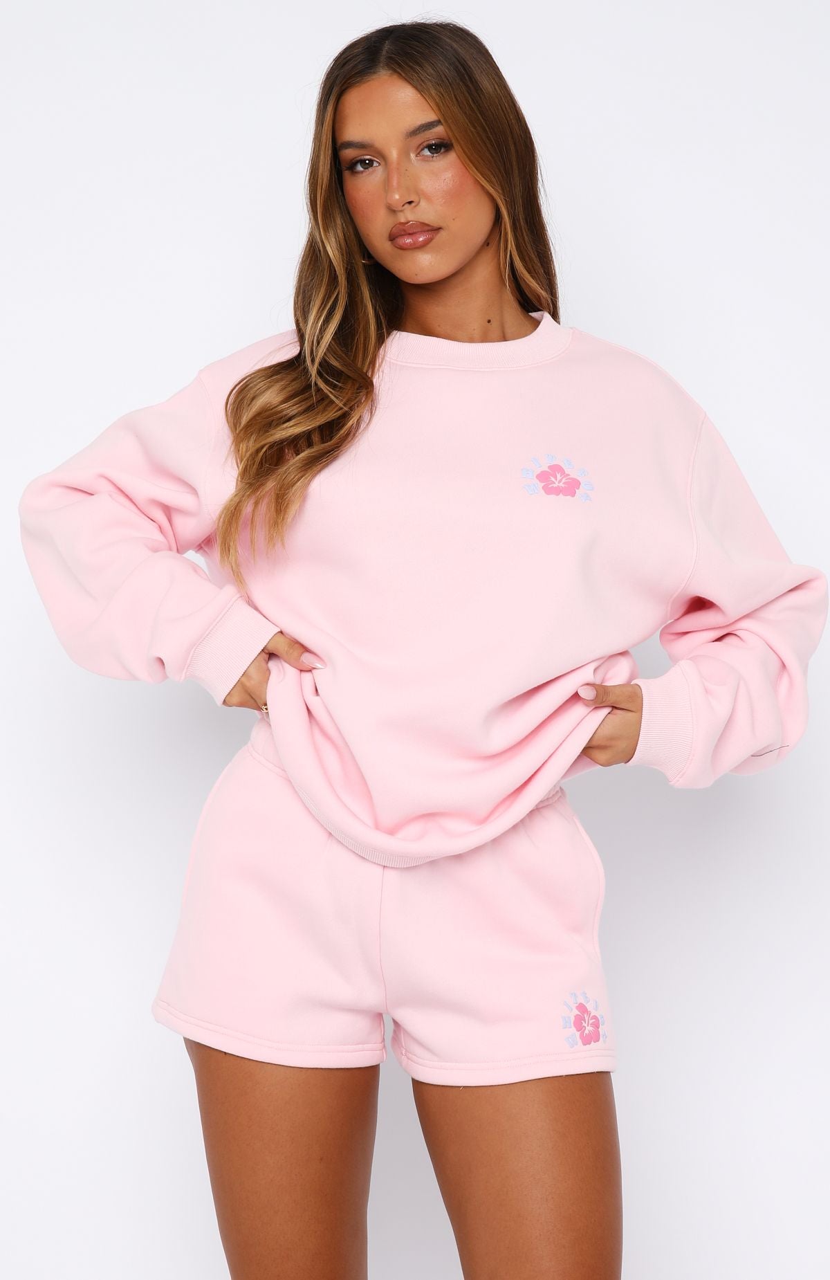 Keep Blooming Pink Fleece Lounge Shorts - Relaxed Fit & Side Pockets