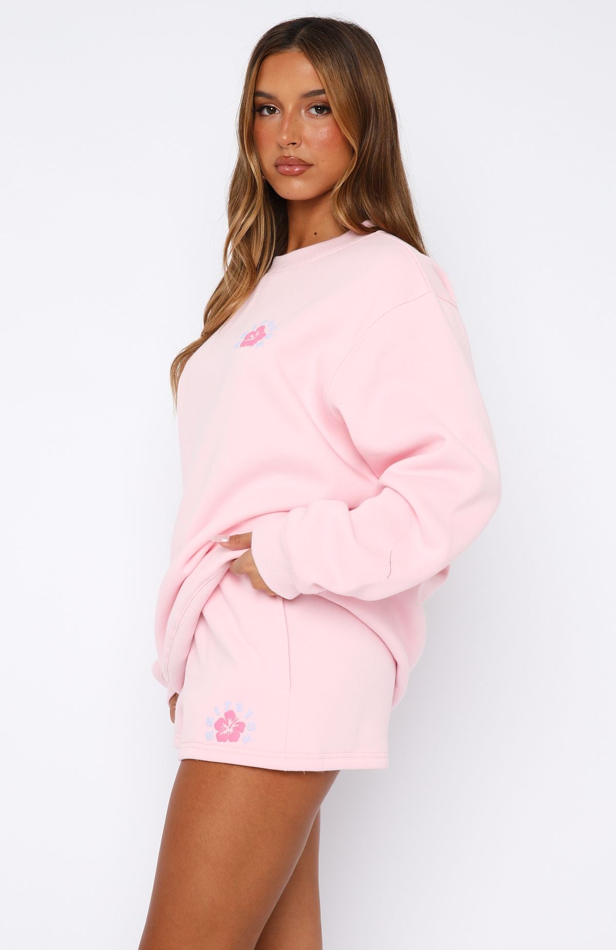Keep Blooming Pink Fleece Lounge Shorts - Relaxed Fit & Side Pockets