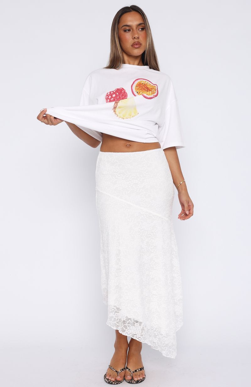 Flowy White Maxi Skirt with Asymmetrical Hemline