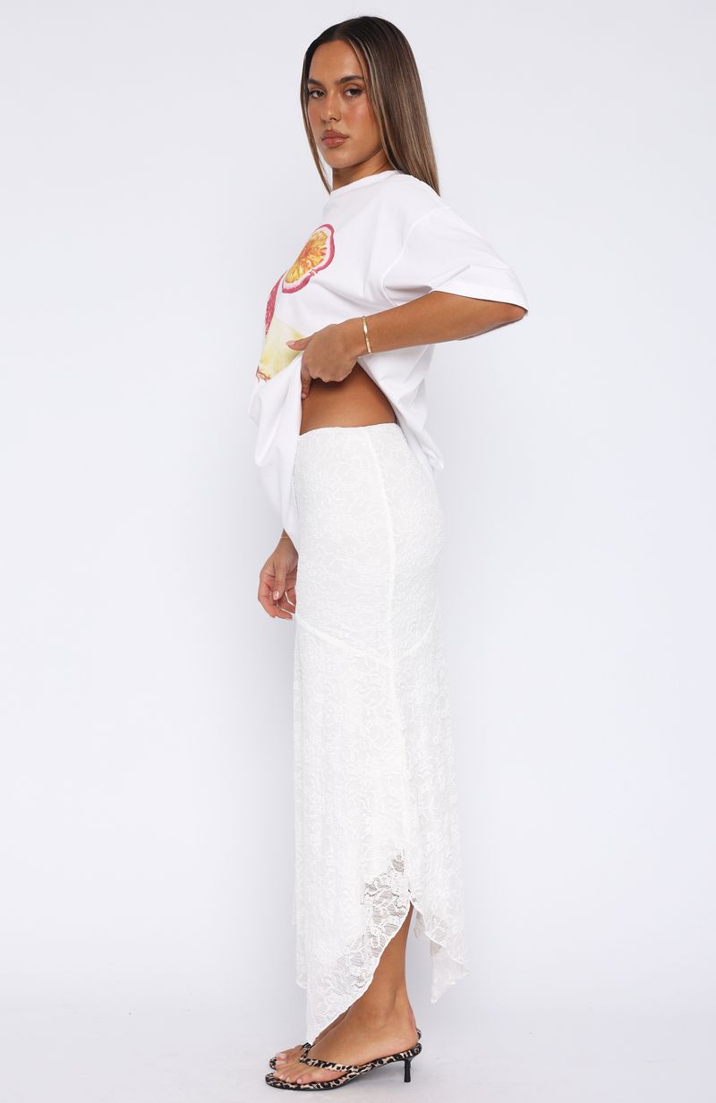 Flowy White Maxi Skirt with Asymmetrical Hemline