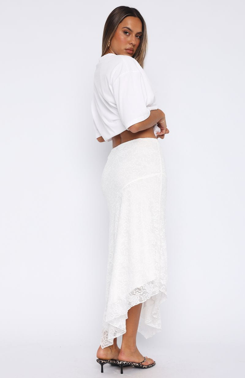 Flowy White Maxi Skirt with Asymmetrical Hemline