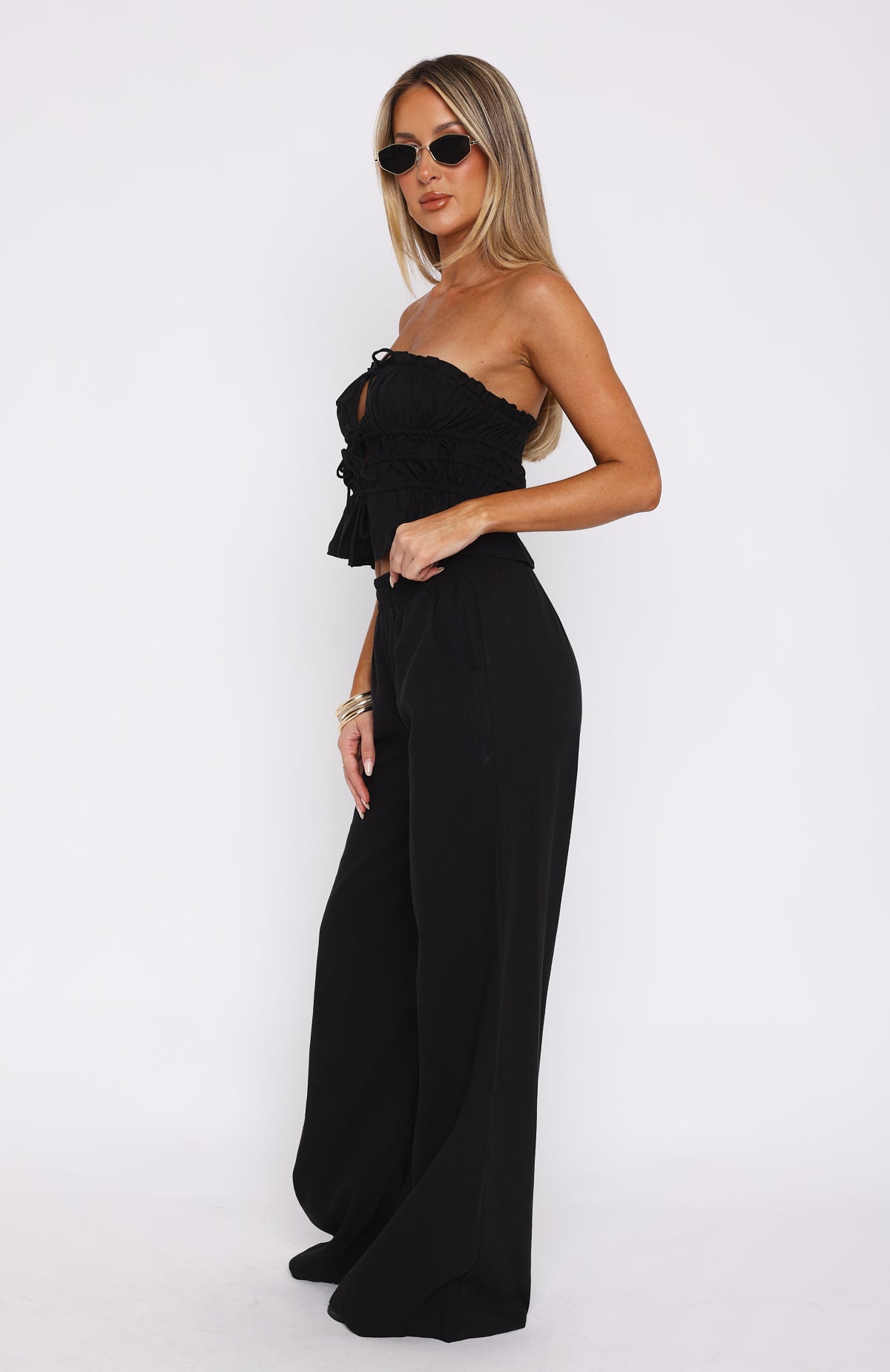 Secret Society Black Linen Pants with Elastic Waistband