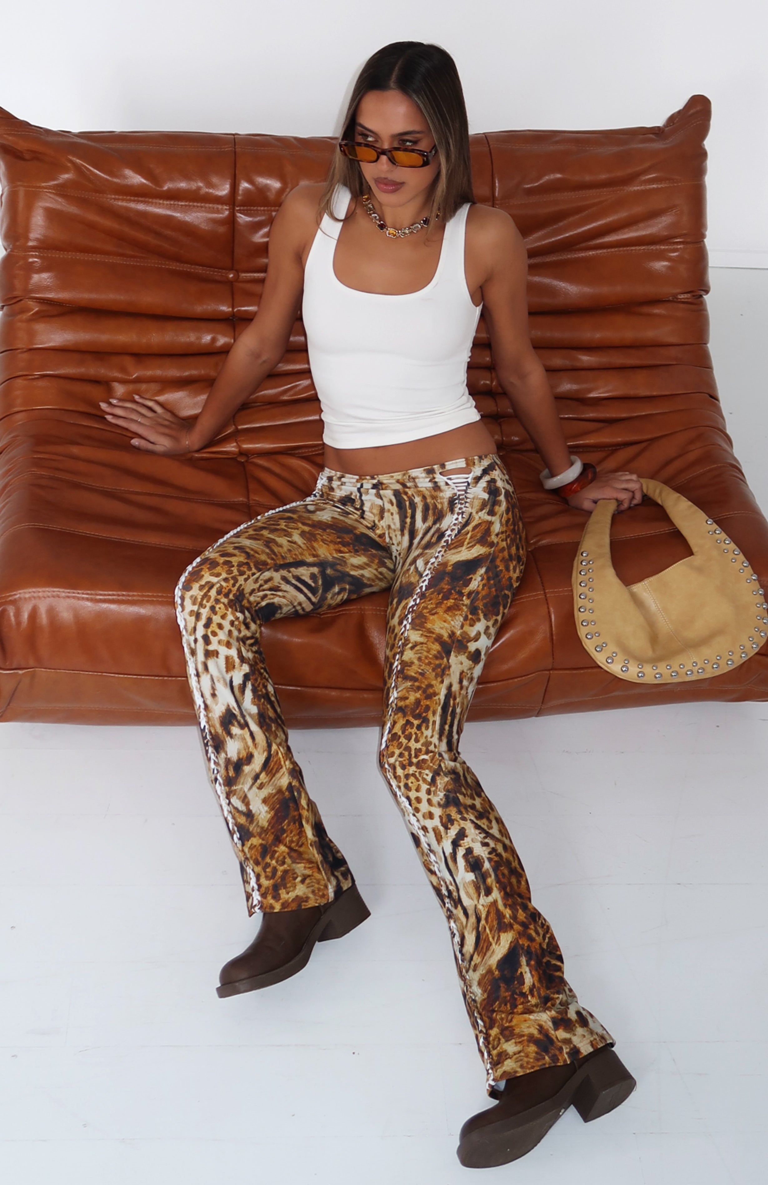 Wild Animal Print Flared Pants - Eyes For You Stretch Nylon