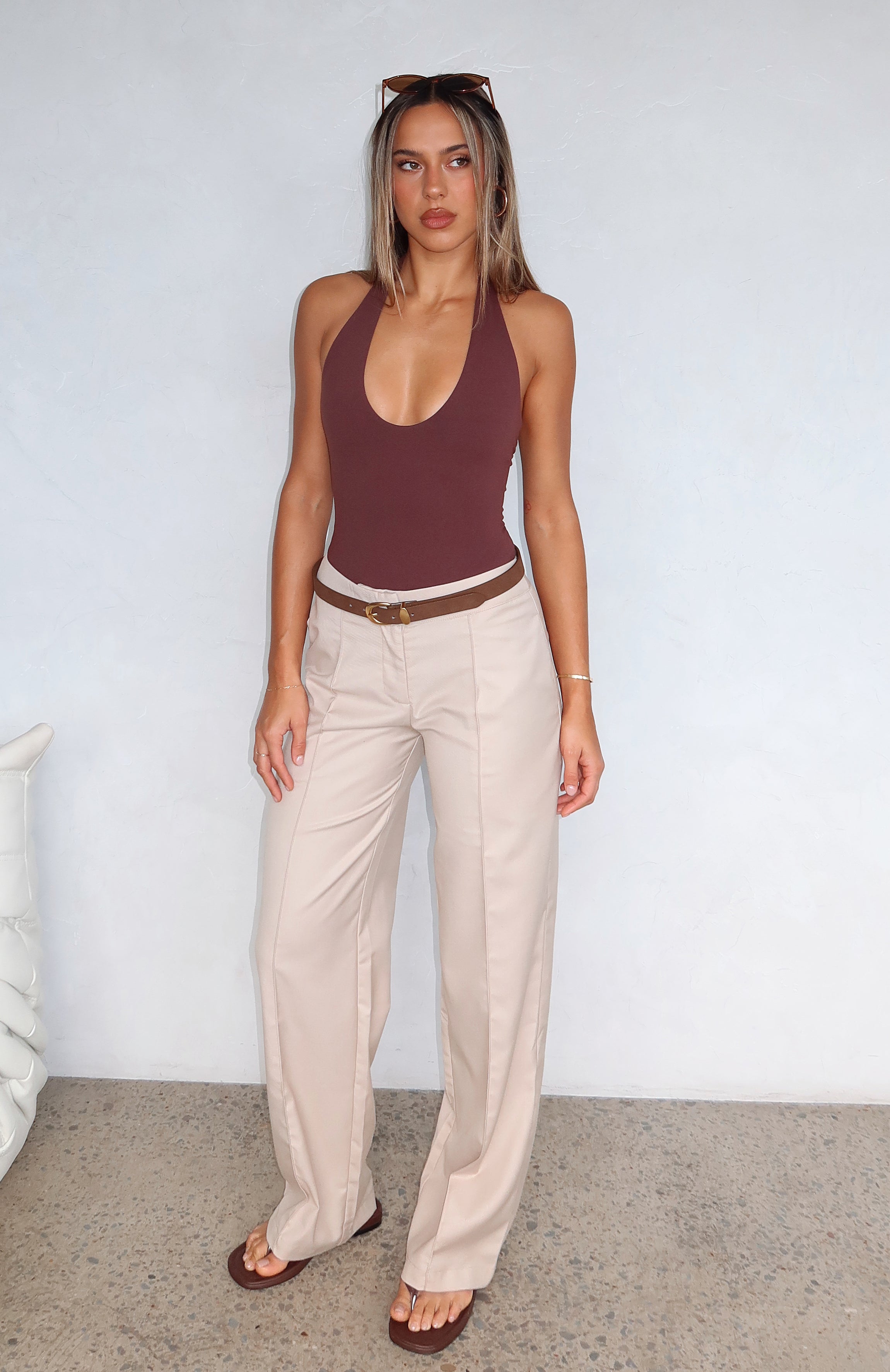 Keep It Cool Wide Leg Pants Beige - Tailored Polyester Trousers