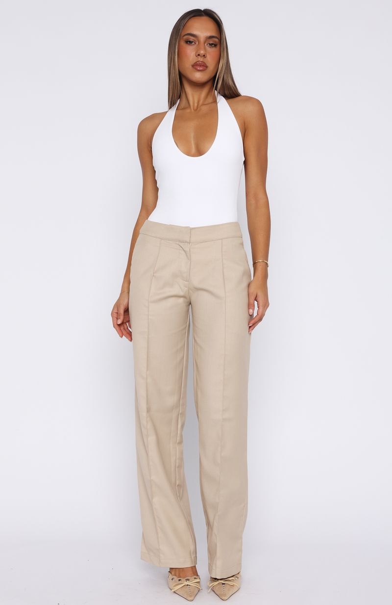 Keep It Cool Wide Leg Pants Beige - Tailored Polyester Trousers