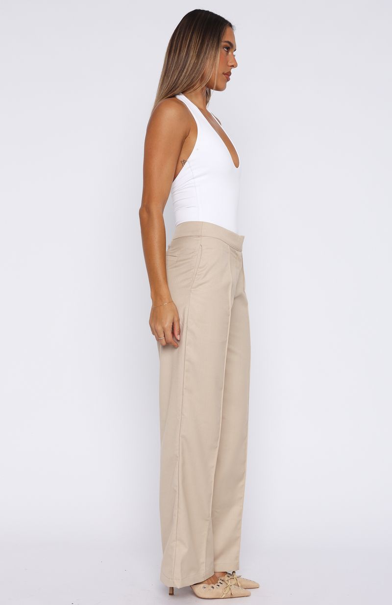 Keep It Cool Wide Leg Pants Beige - Tailored Polyester Trousers