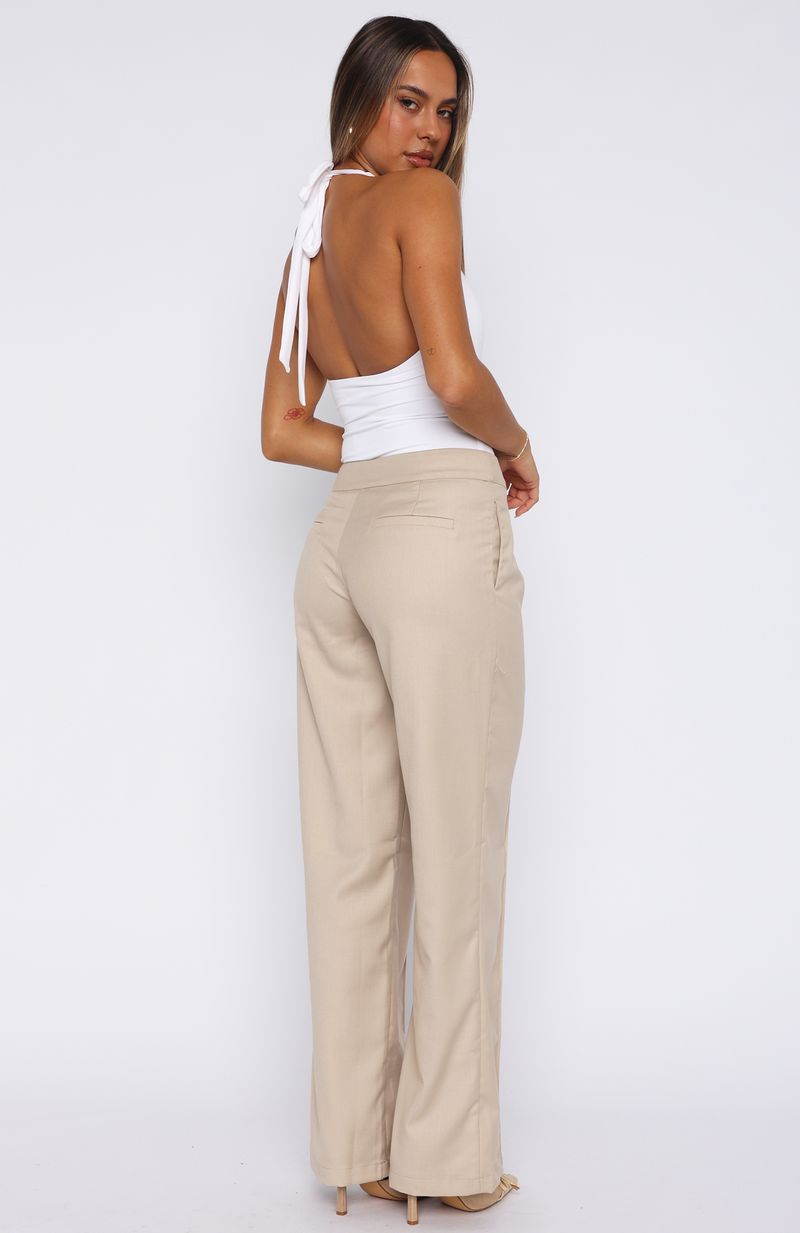 Keep It Cool Wide Leg Pants Beige - Tailored Polyester Trousers