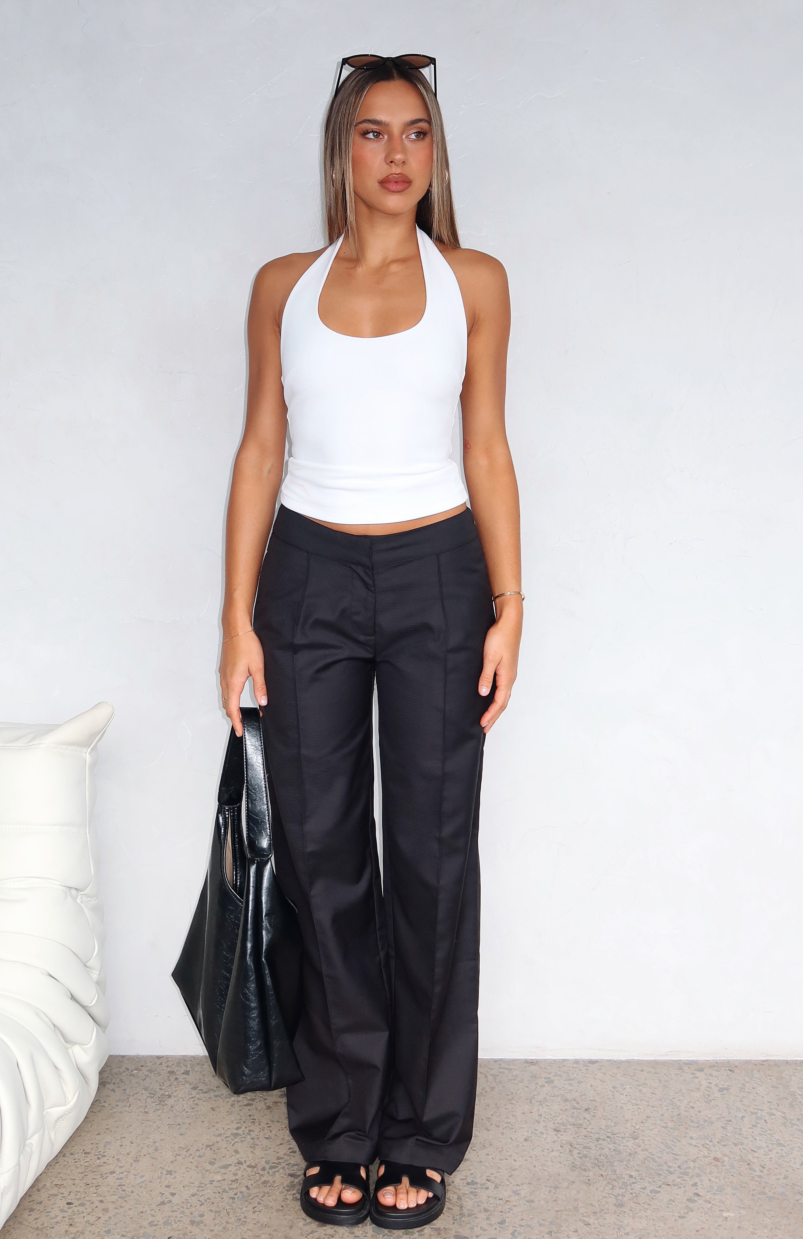 Keep It Cool Black Wide Leg Pants - Tailored Polyester Trousers