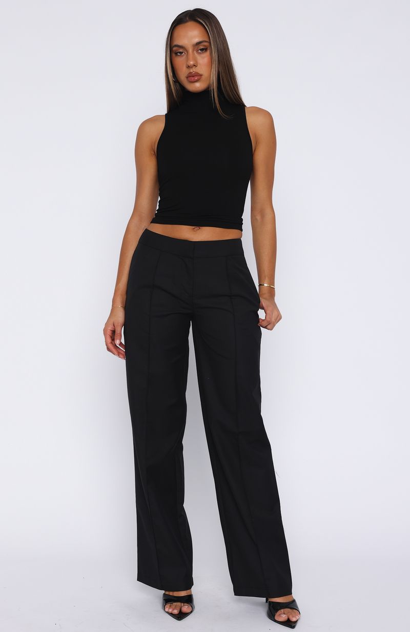 Keep It Cool Black Wide Leg Pants - Tailored Polyester Trousers