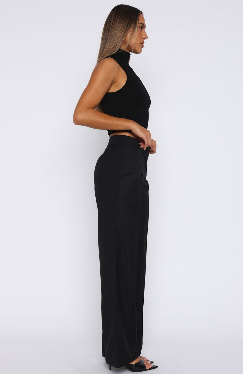 Keep It Cool Black Wide Leg Pants - Tailored Polyester Trousers